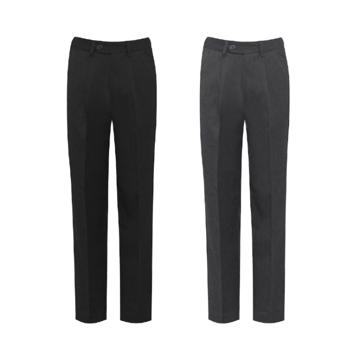 Plain Boys Black & Grey Elasticated Pleated Trousers